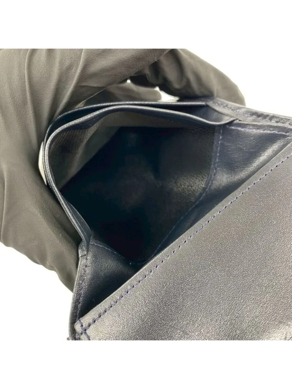 Dior Trotter Canvas Leather Clasp Bifold Wallet Compact Navy - Picture 9 of 10